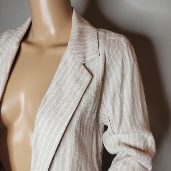 NWT Abercrombie Linen Viscose Tan Stripe Open Front Cardigan Blazer XS Pockets - Picture 9 of 16